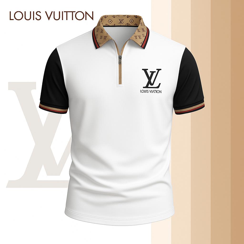 Louis Vuitton Limited Edition High-Quality Printed Zip Polo Shirt for Men-HRK-ZPL2026071