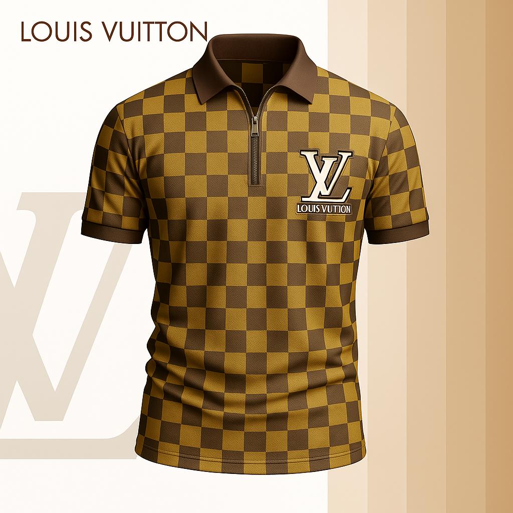 Louis Vuitton Limited Edition High-Quality Printed Zip Polo Shirt for Men-HRK-ZPL2026072