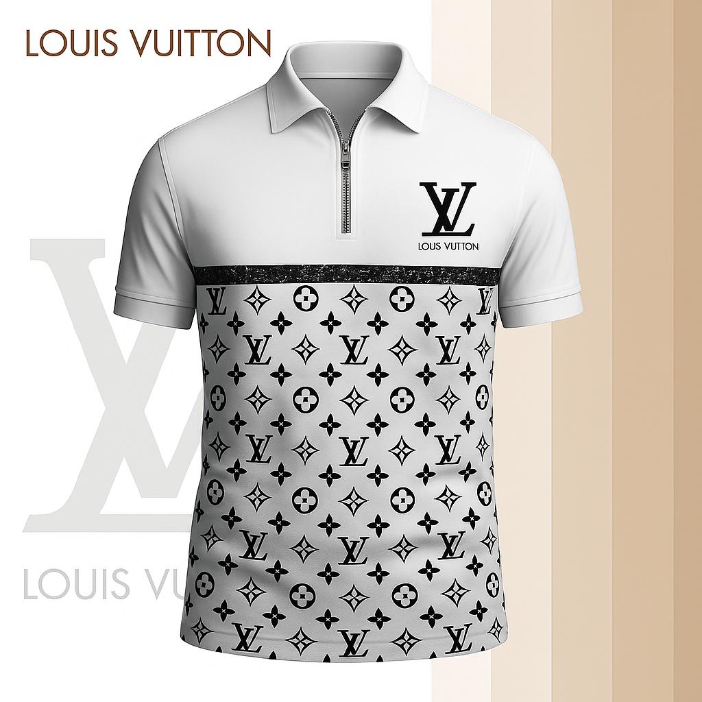 Louis Vuitton Limited Edition High-Quality Printed Zip Polo Shirt for Men-HRK-ZPL2026073