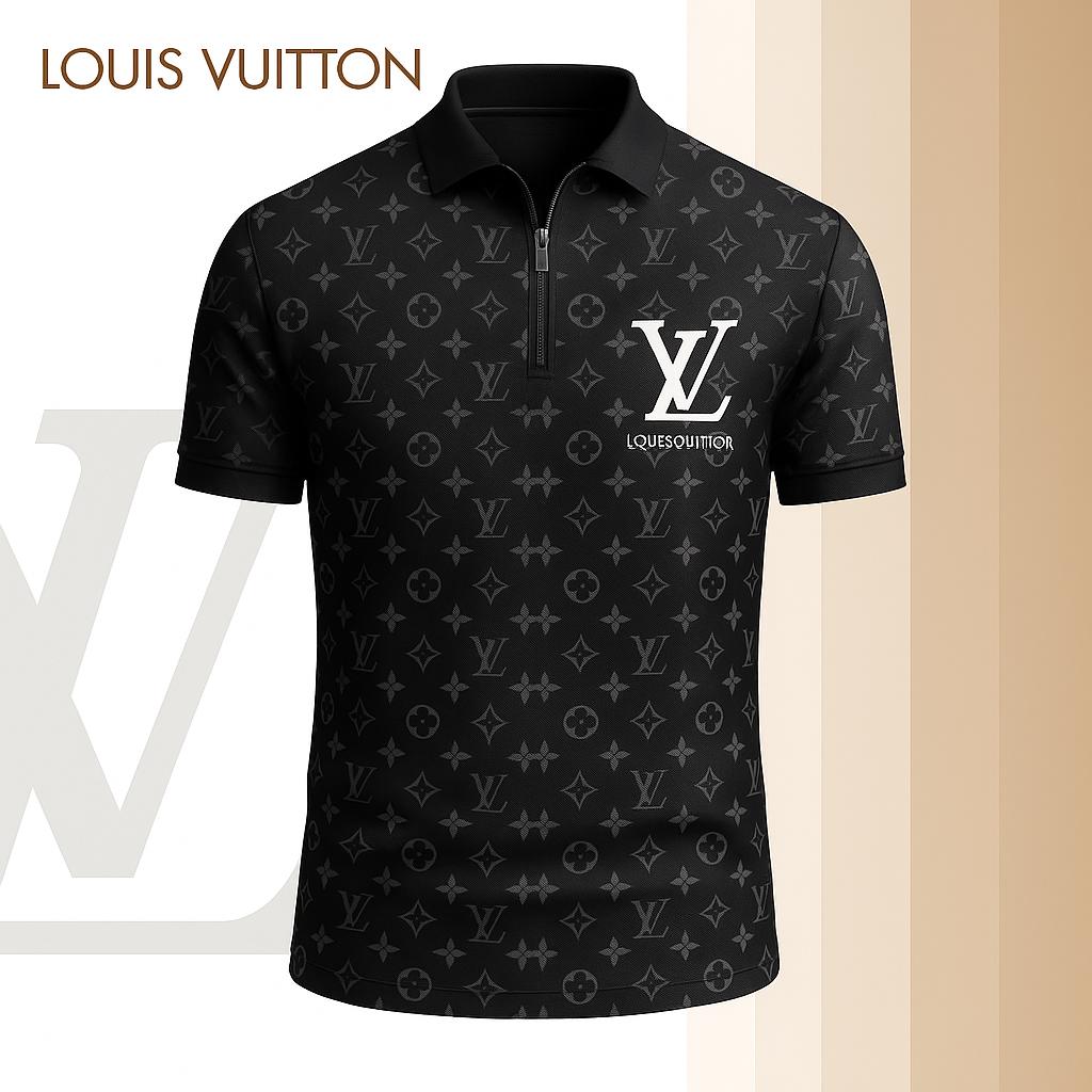 Louis Vuitton Limited Edition High-Quality Printed Zip Polo Shirt for Men-HRK-ZPL2026074