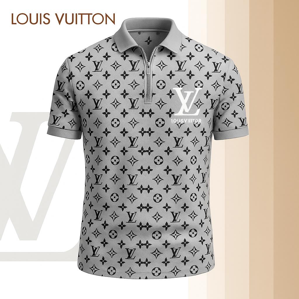 Louis Vuitton Limited Edition High-Quality Printed Zip Polo Shirt for Men-HRK-ZPL2026075