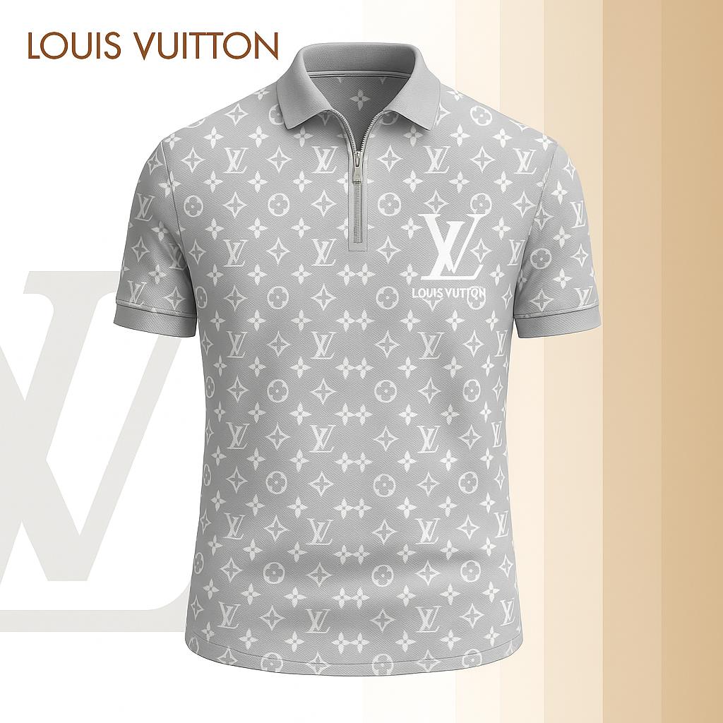 Louis Vuitton Limited Edition High-Quality Printed Zip Polo Shirt for Men-HRK-ZPL2026076