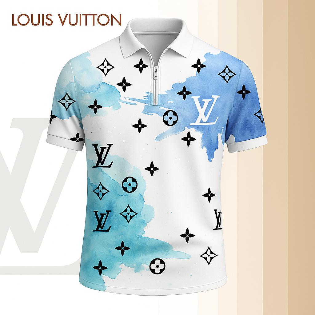 Louis Vuitton Limited Edition High-Quality Printed Zip Polo Shirt for Men-HRK-ZPL2026077