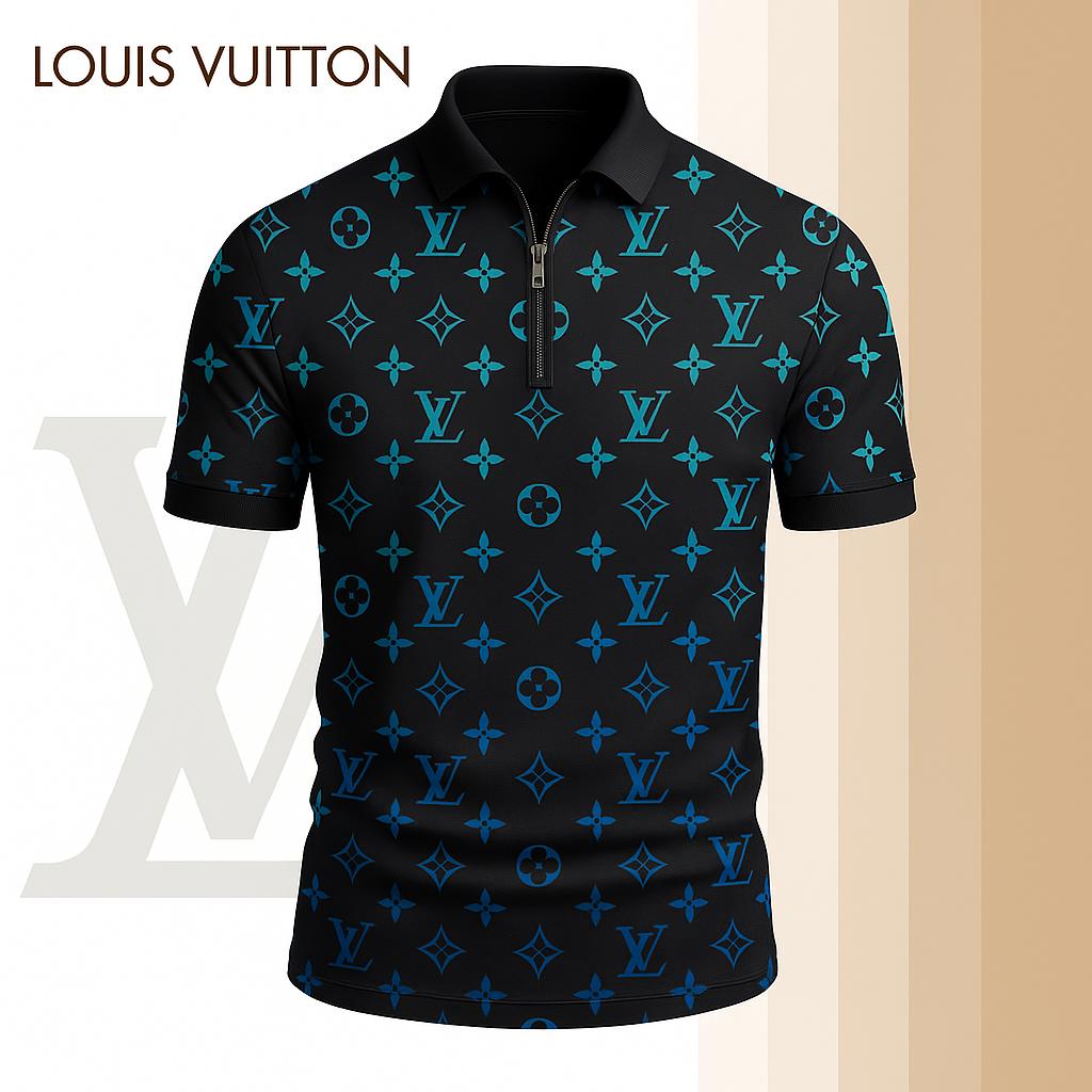 Louis Vuitton Limited Edition High-Quality Printed Zip Polo Shirt for Men-HRK-ZPL2026078