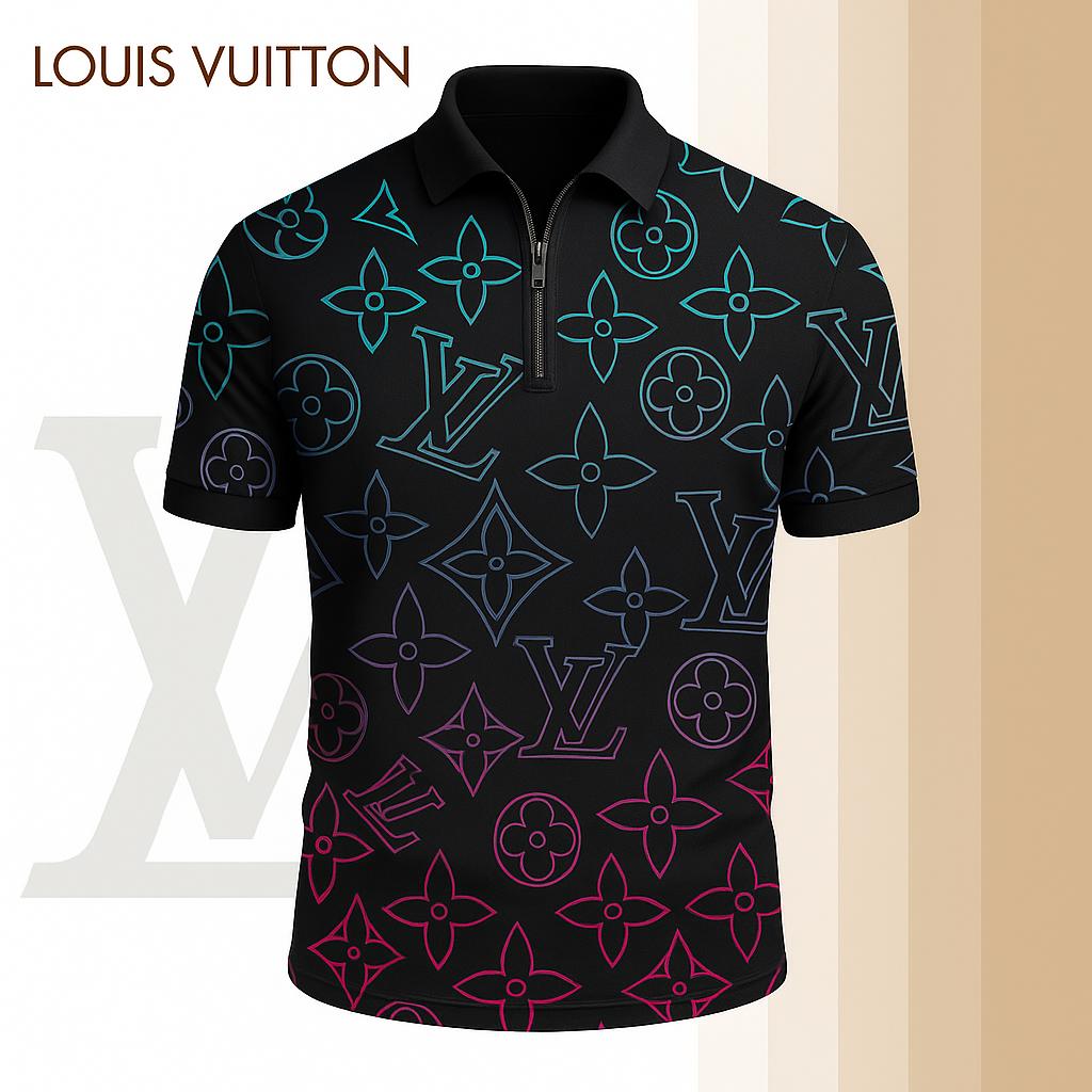 Louis Vuitton Limited Edition High-Quality Printed Zip Polo Shirt for Men-HRK-ZPL2026079