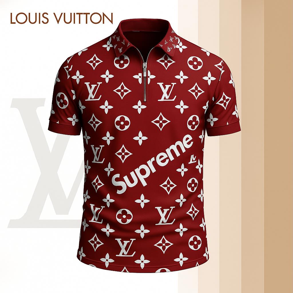 Louis Vuitton Limited Edition High-Quality Printed Zip Polo Shirt for Men-HRK-ZPL202608