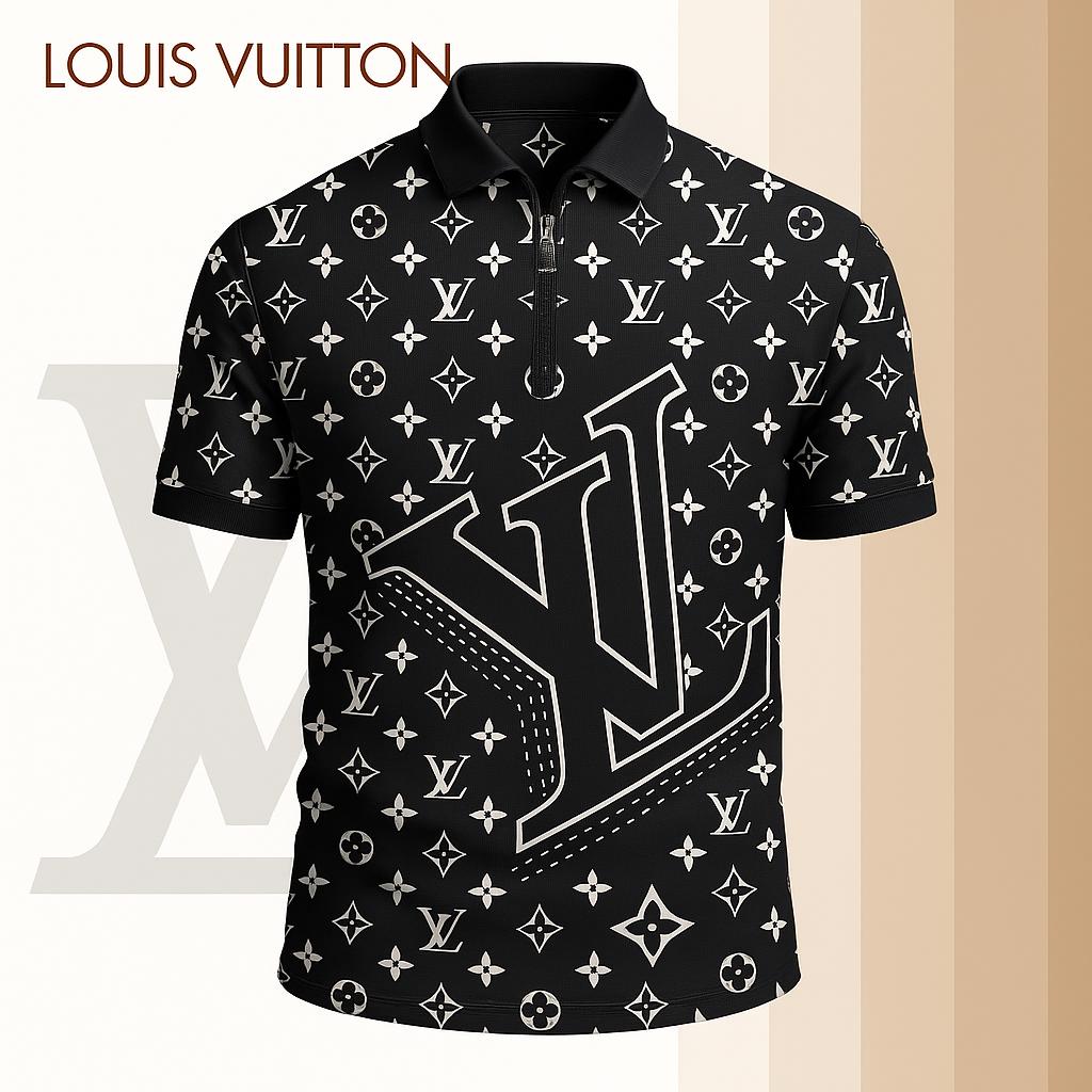 Louis Vuitton Limited Edition High-Quality Printed Zip Polo Shirt for Men-HRK-ZPL2026080