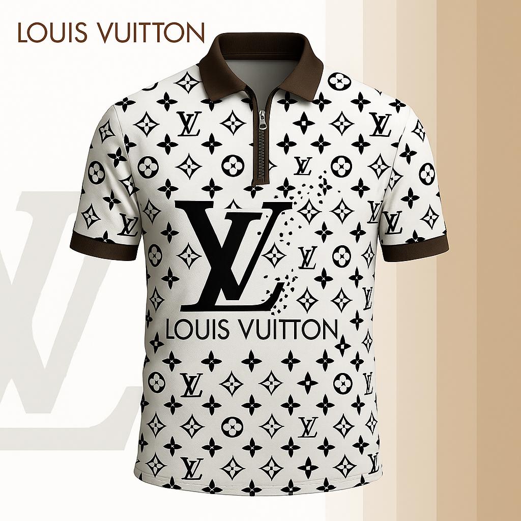 Louis Vuitton Limited Edition High-Quality Printed Zip Polo Shirt for Men-HRK-ZPL2026081
