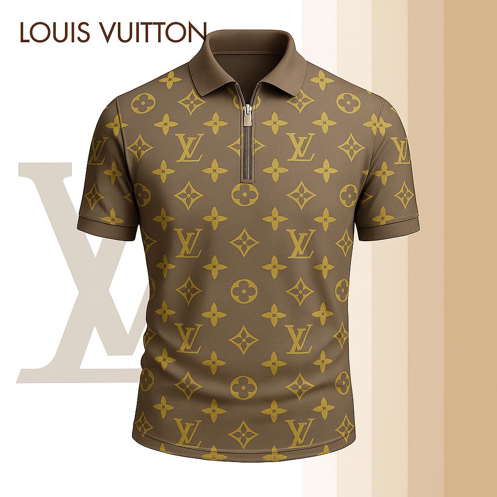 Louis Vuitton Limited Edition High-Quality Printed Zip Polo Shirt for Men-HRK-ZPL2026085