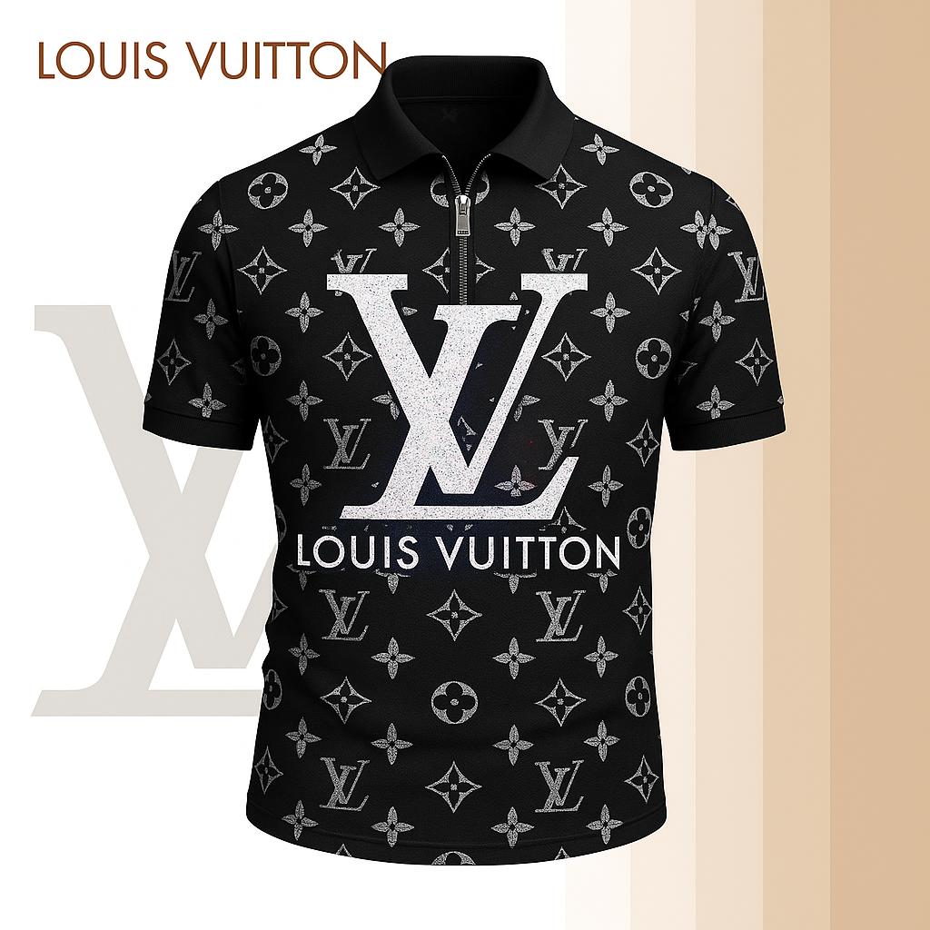 Louis Vuitton Limited Edition High-Quality Printed Zip Polo Shirt for Men-HRK-ZPL2026086