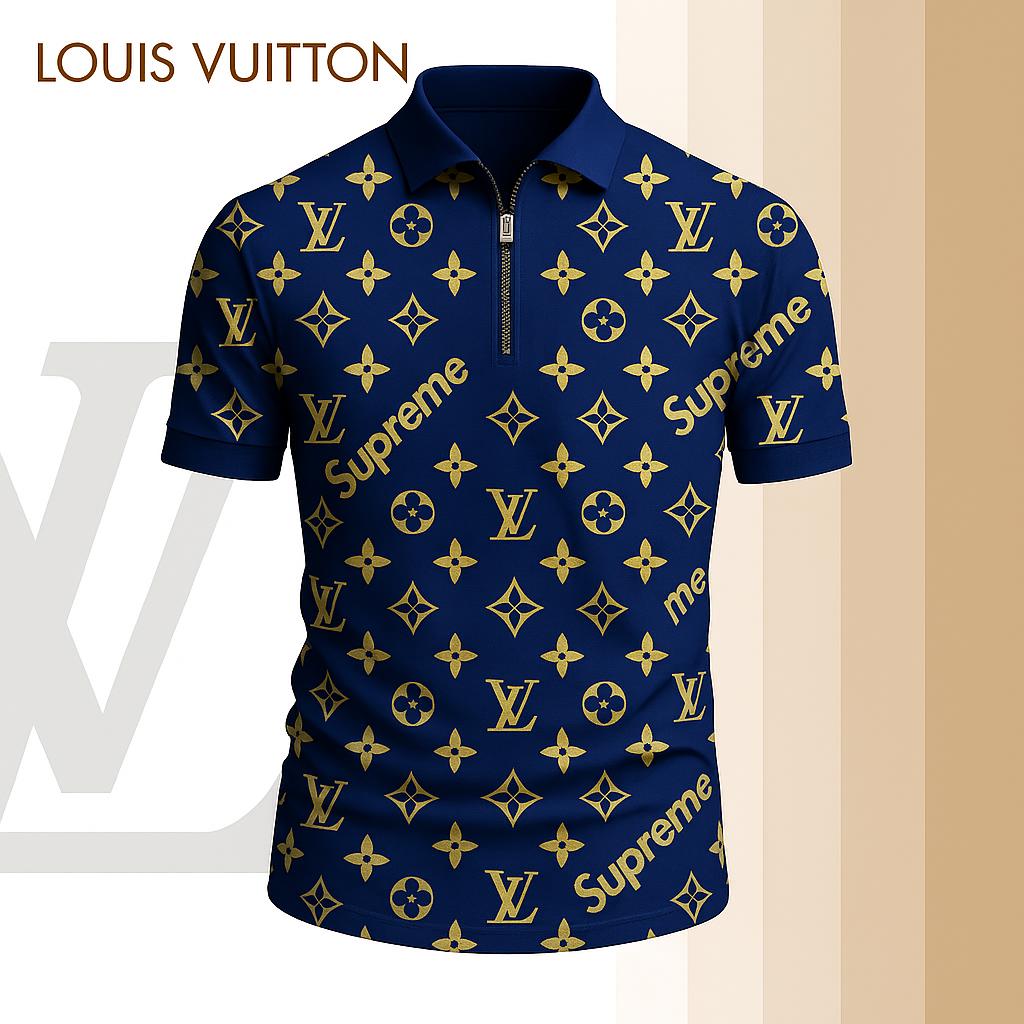 Louis Vuitton Limited Edition High-Quality Printed Zip Polo Shirt for Men-HRK-ZPL2026087