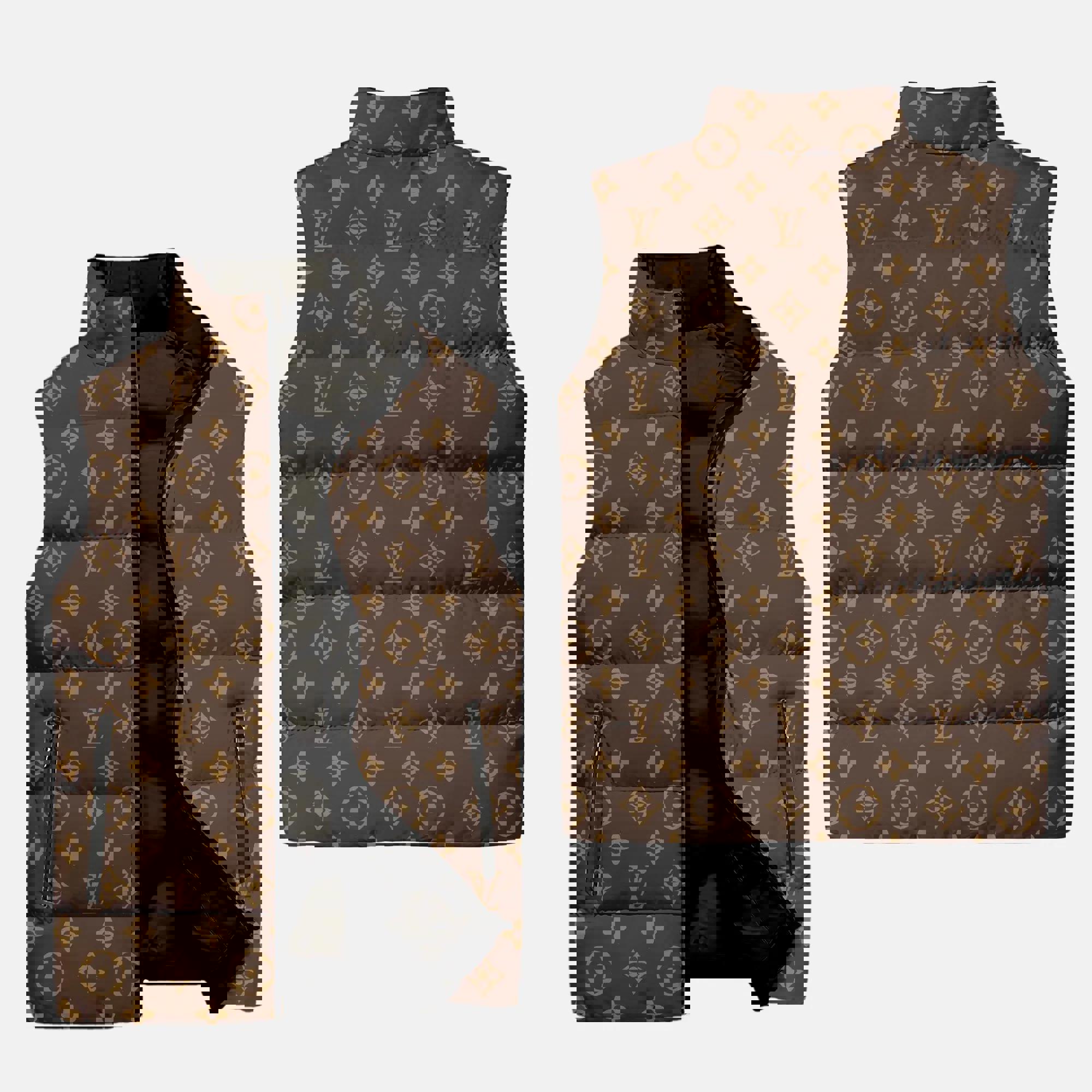 Louis Vuitton Monogram Brown Luxury Brand 3D Sleeveless Down Jacket