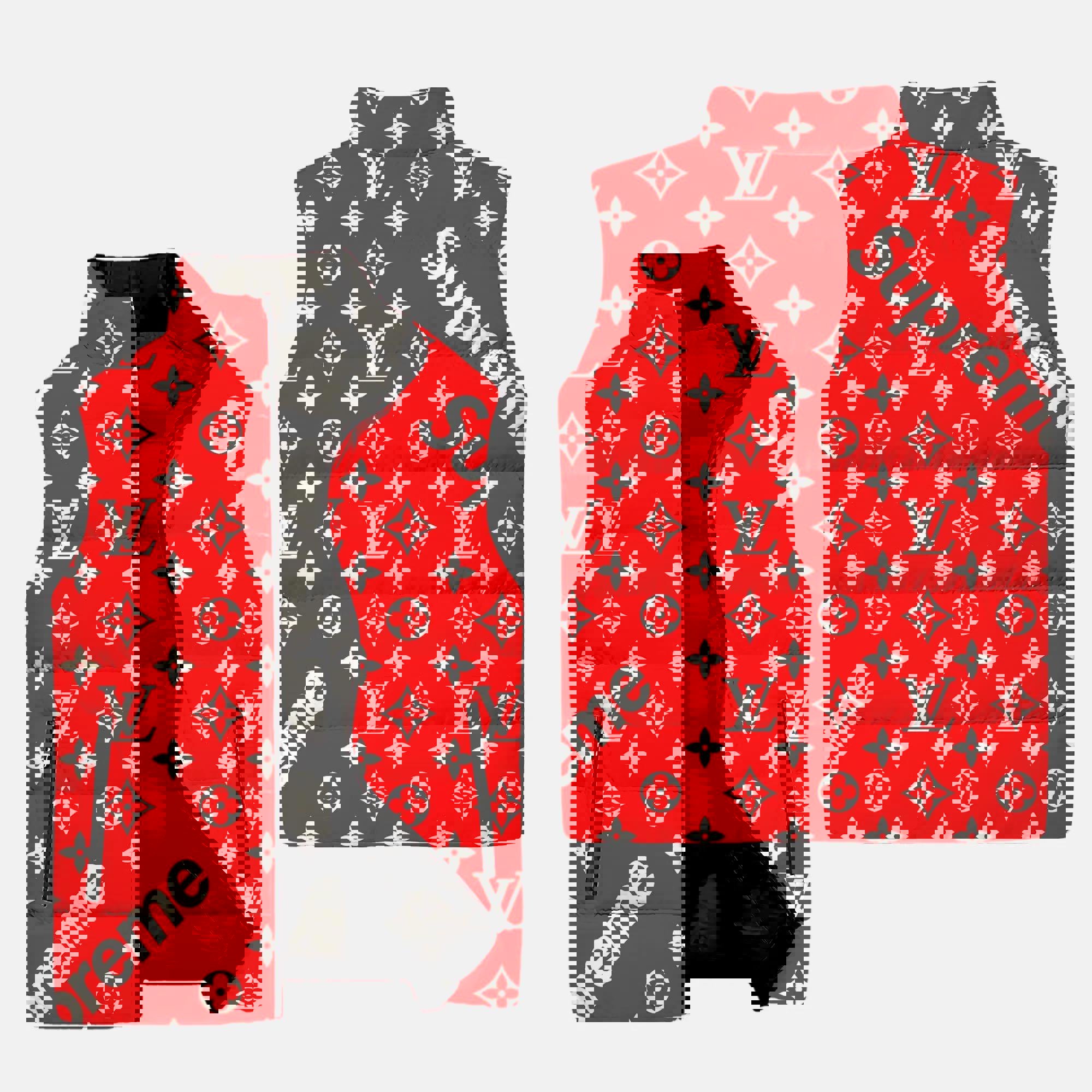 Louis Vuitton Supreme Red Luxury Brand 3D Sleeveless Down Jacket