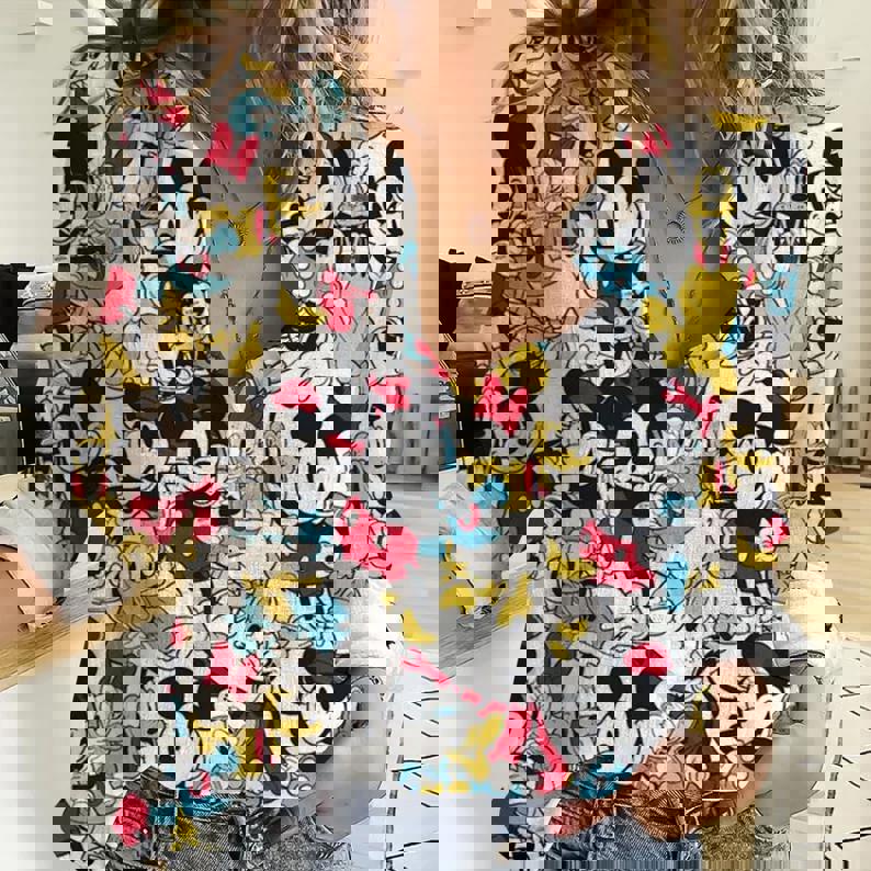 Mickey Women Casual Shirt Casual Long Sleeve Button Down Shirt Mickey Fans Gifts