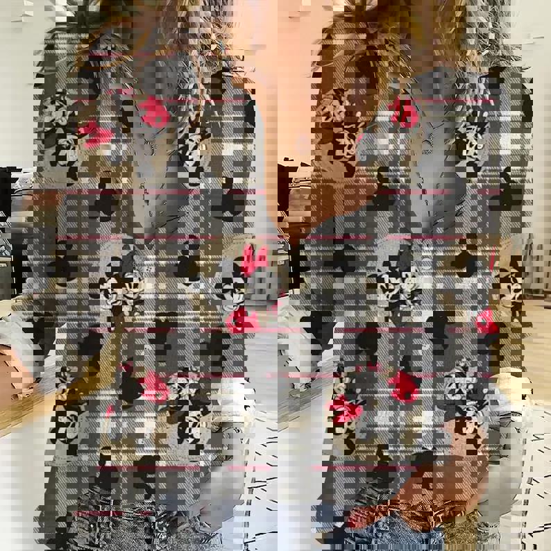 Mickey Women Casual Shirt Mickey Women Blouses Mickey Linen Shirt Casual Long
Sleeve Button Down Shirt Mickey Fans Gift