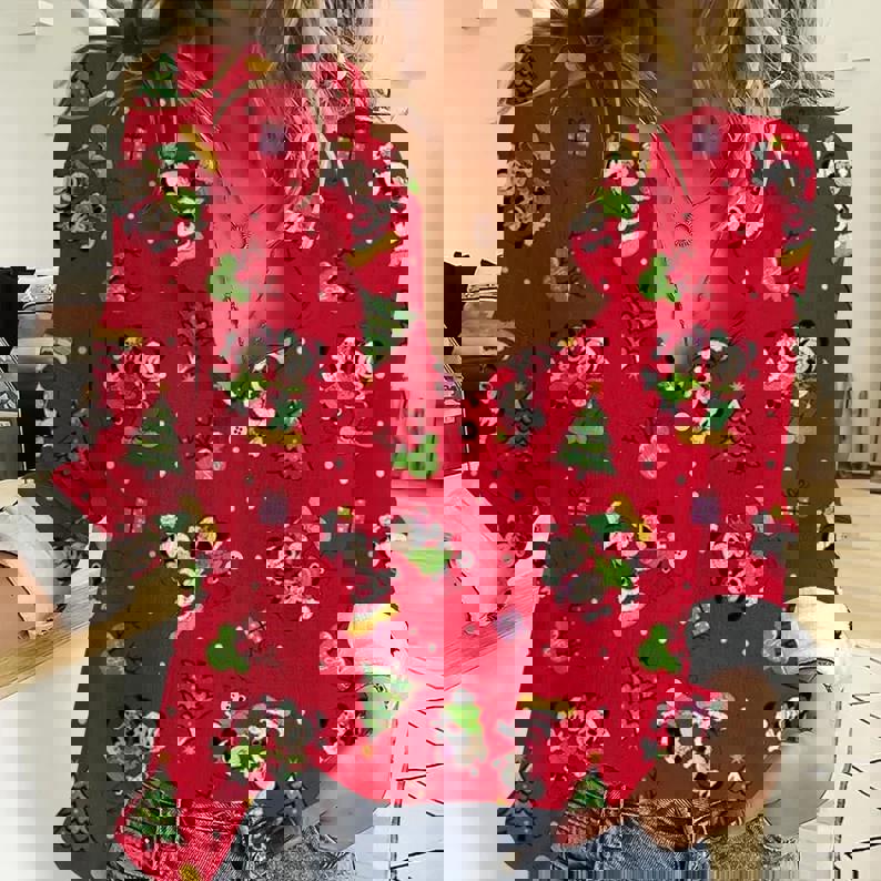 Mickey Xmas Women Casual Shirt Mickey Women Blouses Mickey Linen Shirt Casual
Long Sleeve Button Down Shirt Mickey Fans Gift