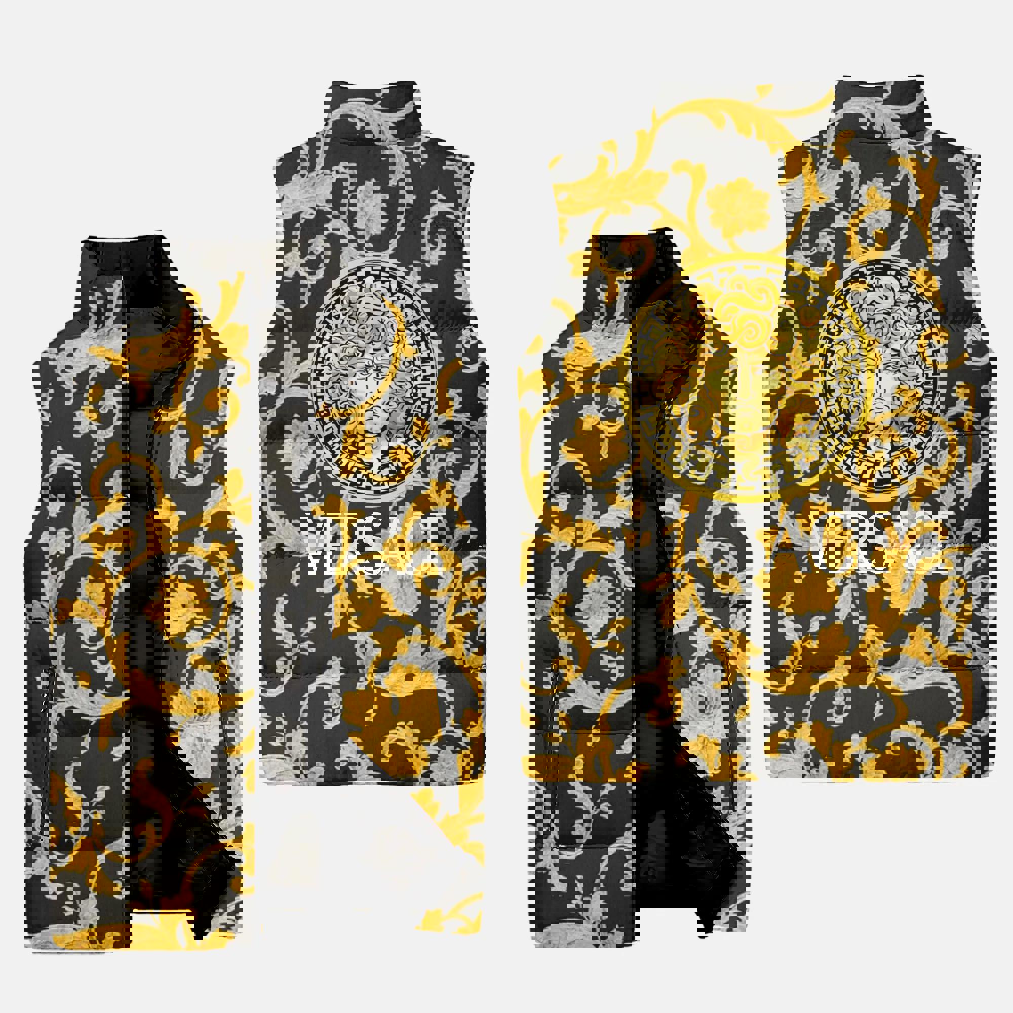 Versace Yellow Black Logo Luxury Brand 3D Sleeveless Down Jacket