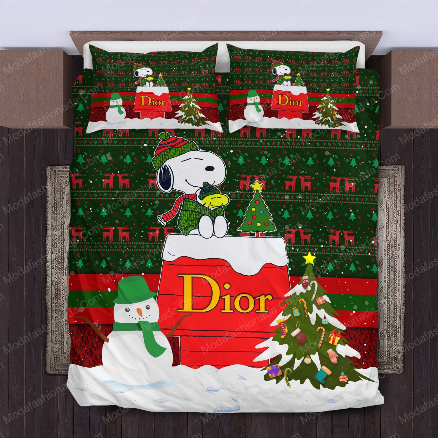 Snoopy dog dior christmas bedding sets
