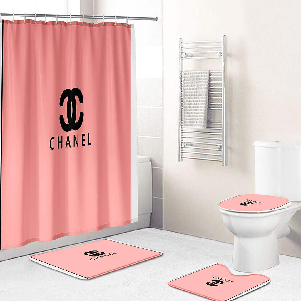 Chanel shower curtain rose and black luxury bathroom set