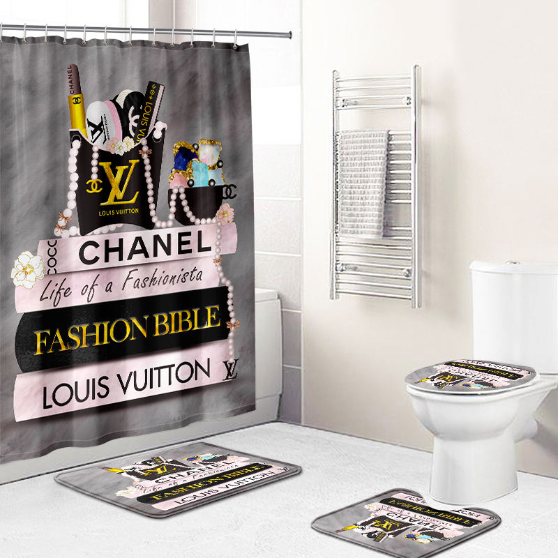 Chanel shower curtain white and black logo luxury bathroom set