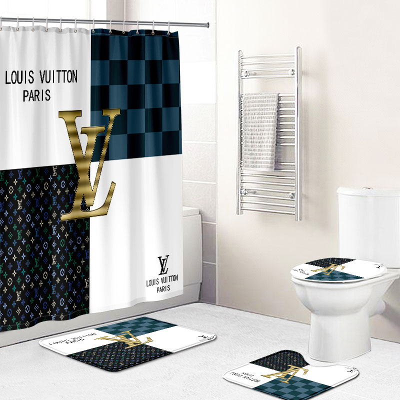 Louis vuitton shower curtains golden white black gold full bathroom sets