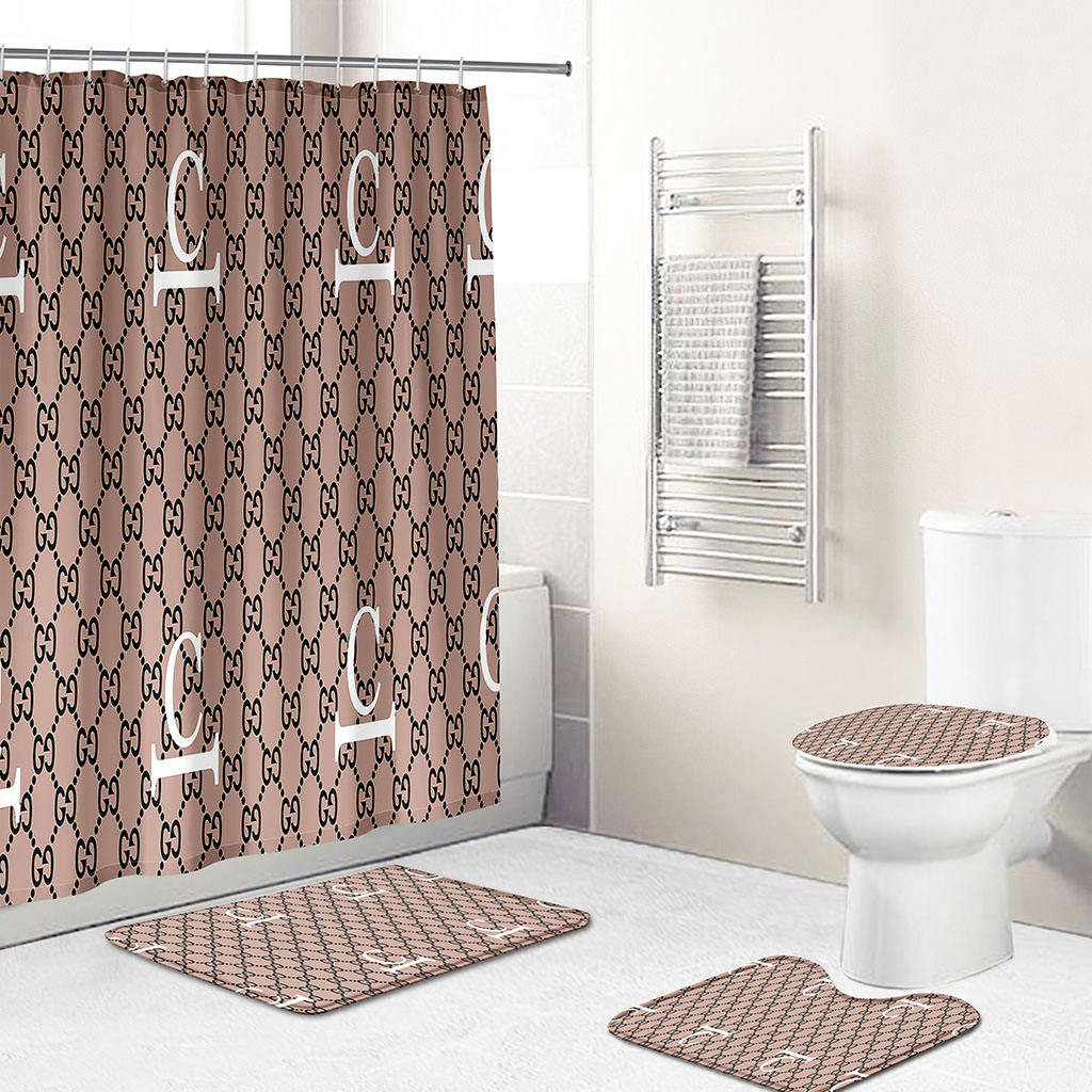 Gucci bathroom set beige white logo full shower curtain