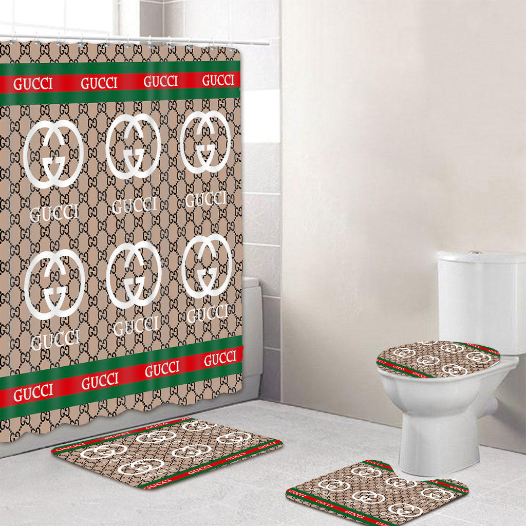 Gucci bathroom set italy white logo shower curtain