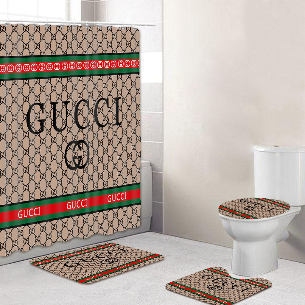 Gucci italy luxury bathroom set beige shower curtain