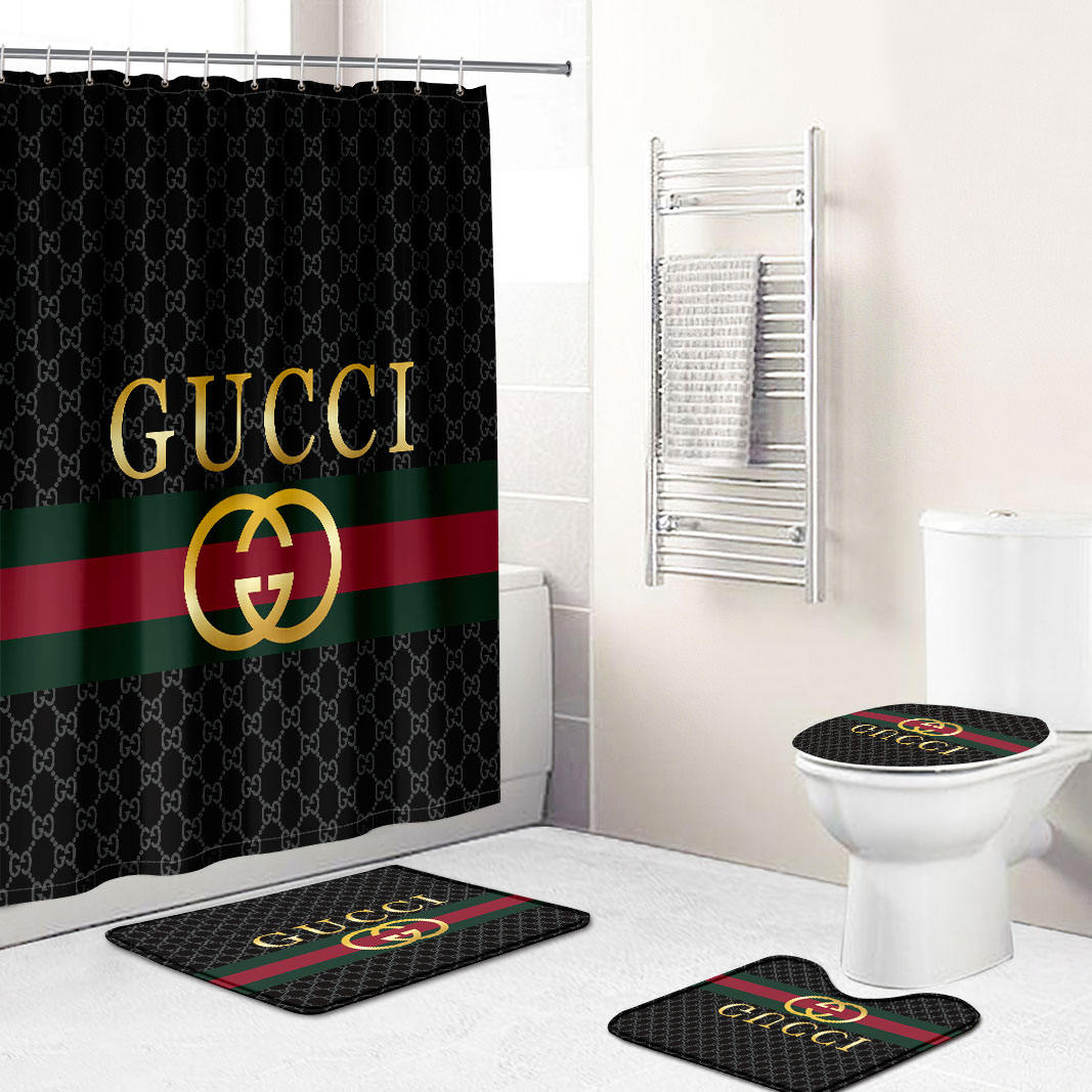 Gucci italy luxury bathroom set dark grey shower curtain