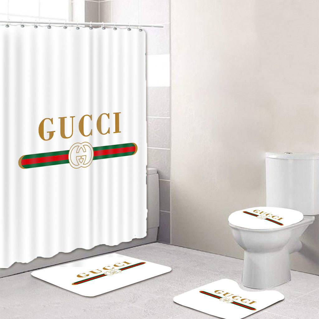 Gucci italy luxury bathroom set white and gold shower curtain