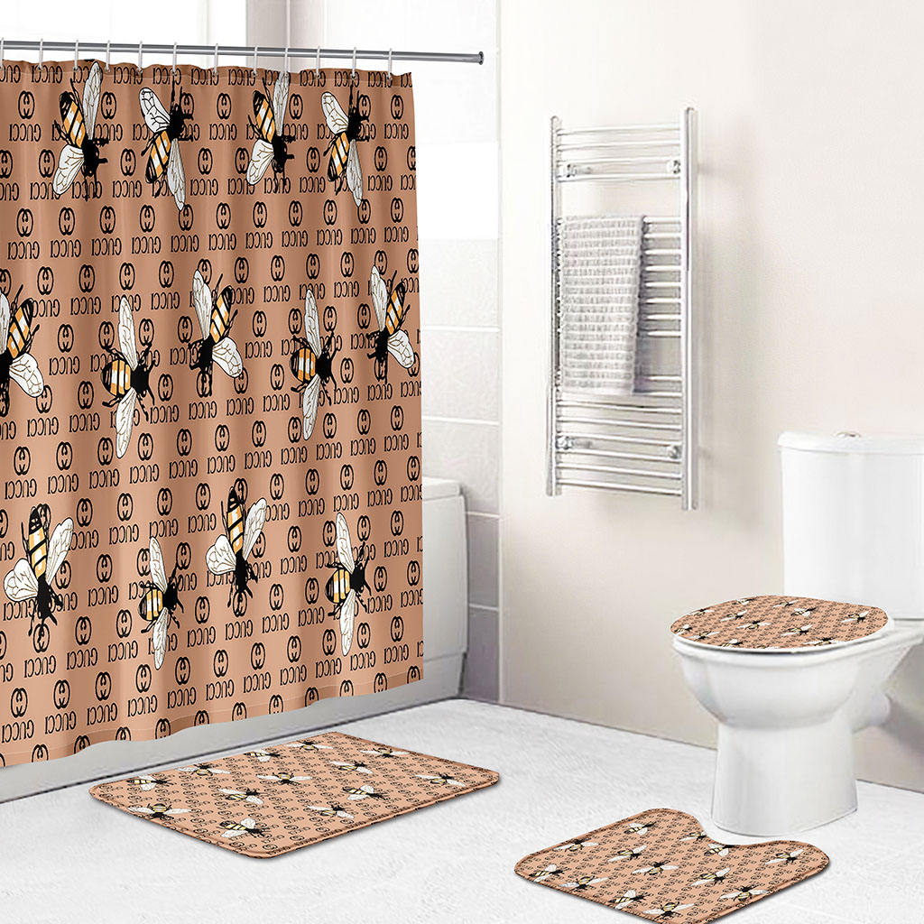 Gucci luxury bathroom set beige betterfly shower curtain