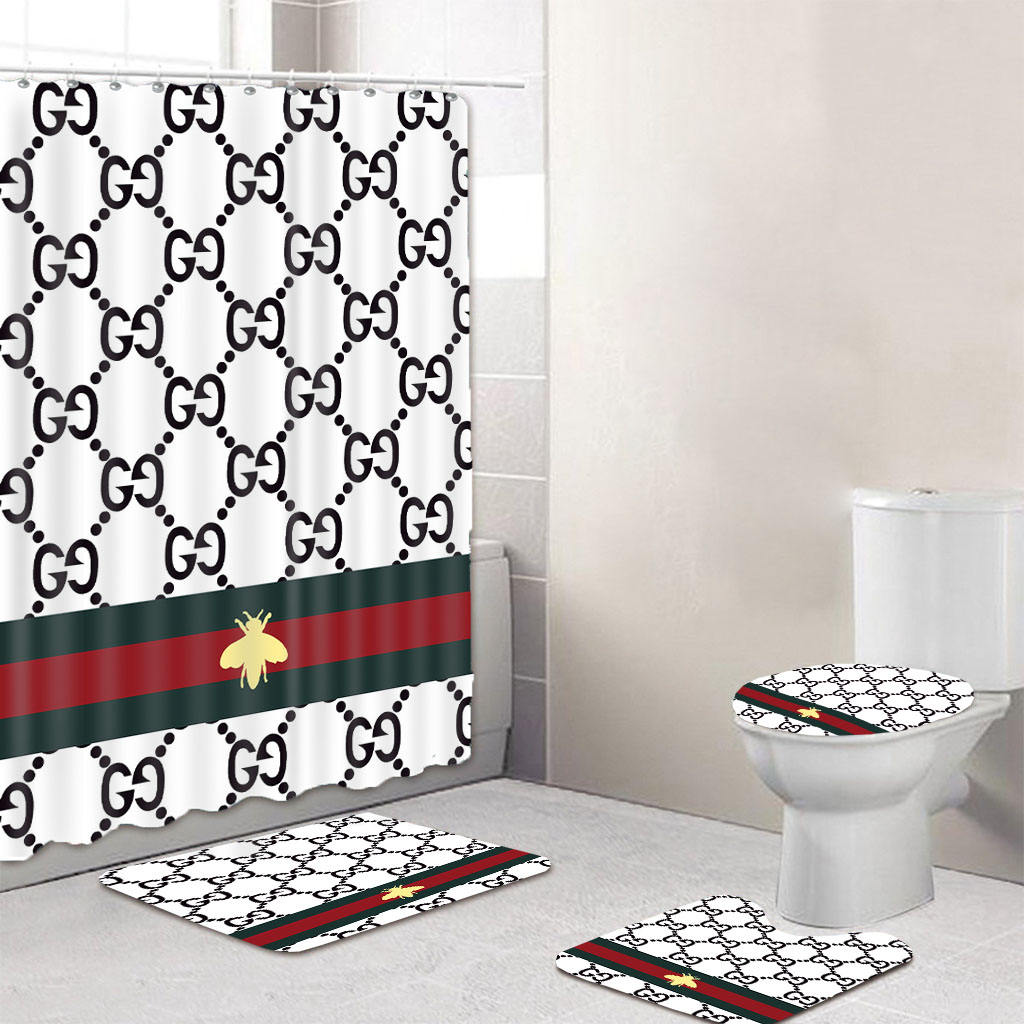 Gucci luxury bathroom set white andred green shower curtain