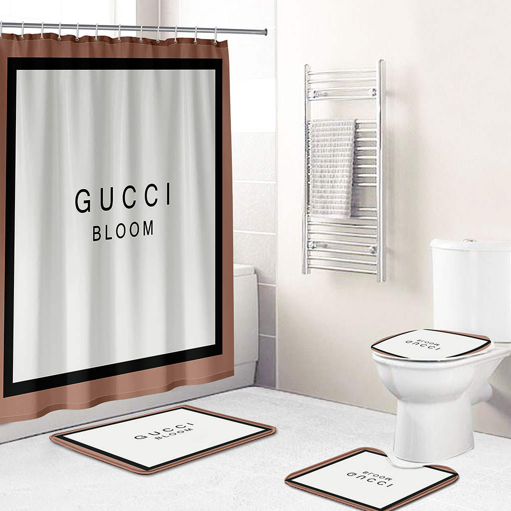 Gucci luxury bathroom set white black and beige shower curtain