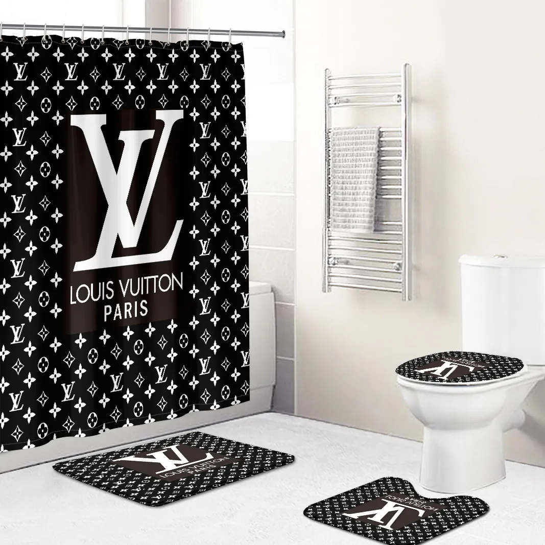 Shower curtains louis vitton black and white logo full bathroom sets