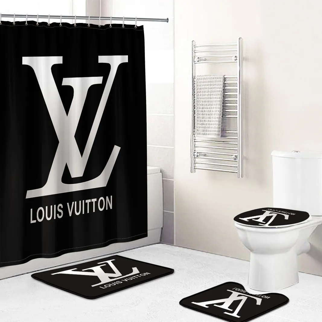 Shower curtains louis vitton black gray logo full bathroom sets