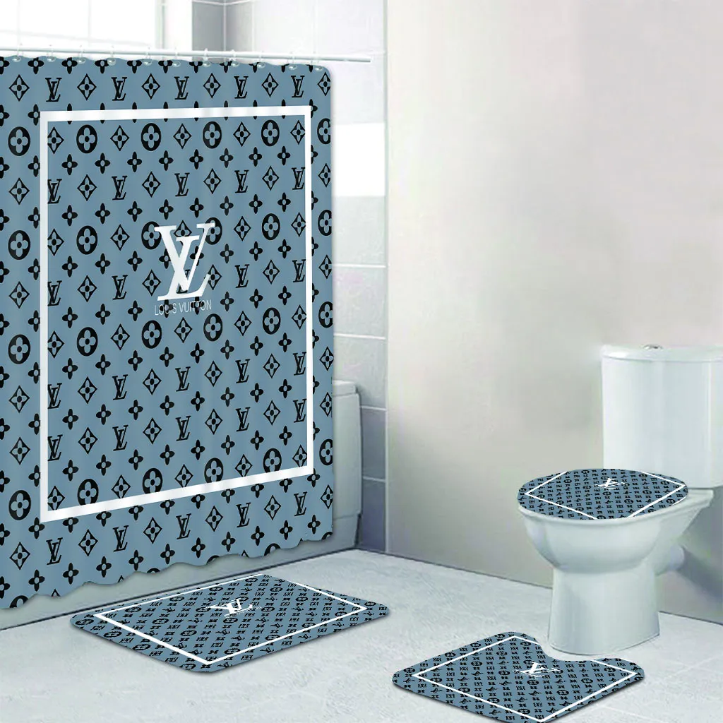 Shower curtains louis vitton gray white full bathroom sets