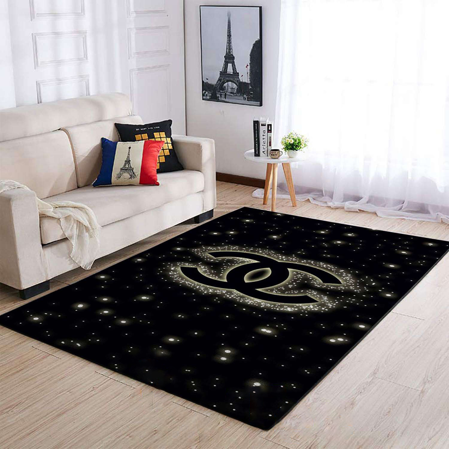 Black and gold color chanel logo area rug chanel rug area rug for living room