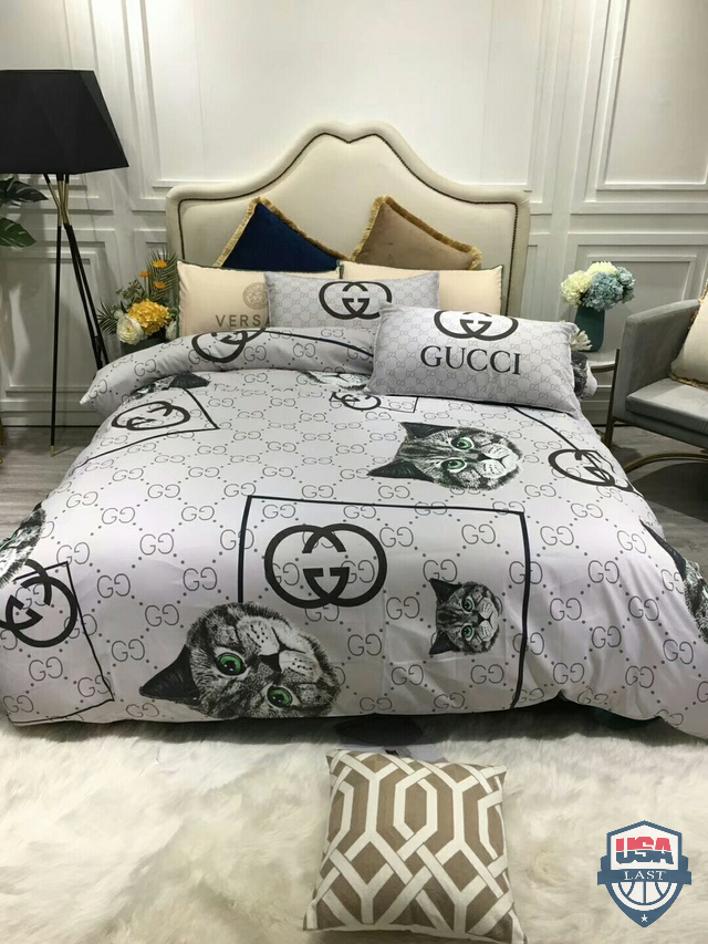Cat gucci luxury brand bedding set bedspread duvet cover set home decor hn