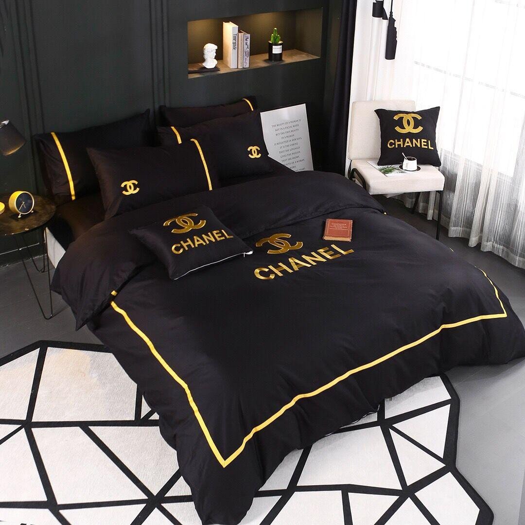 Chanel black luxury brand high-end bedding set home decor ht