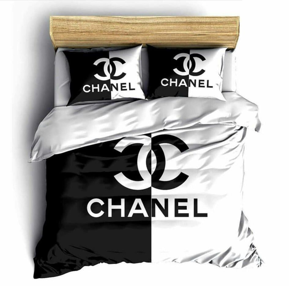 Chanel black white luxury brand high-end bedding set home decor ht
