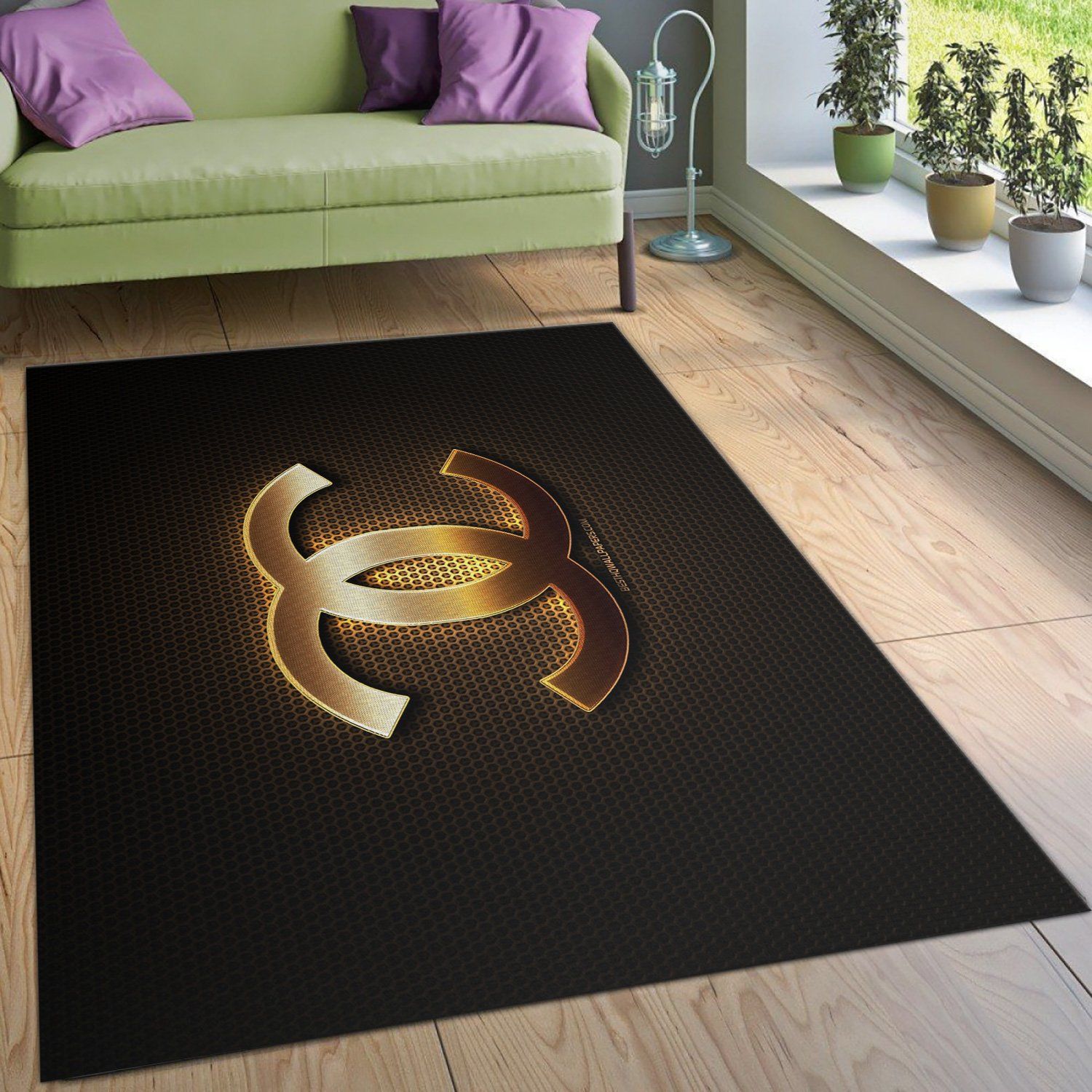 Chanel golden logo area rug carpet