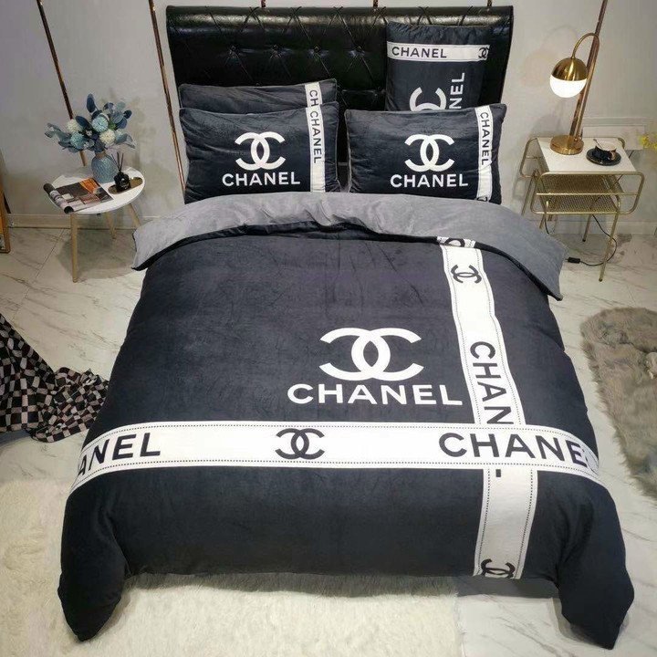Chanel grey luxury brand high-end bedding set home decor ht