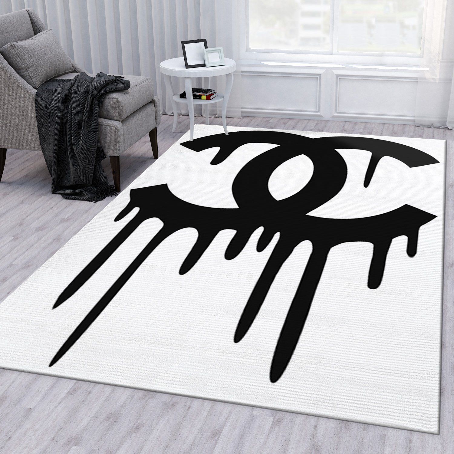 Chanel logo black white area rug carpet