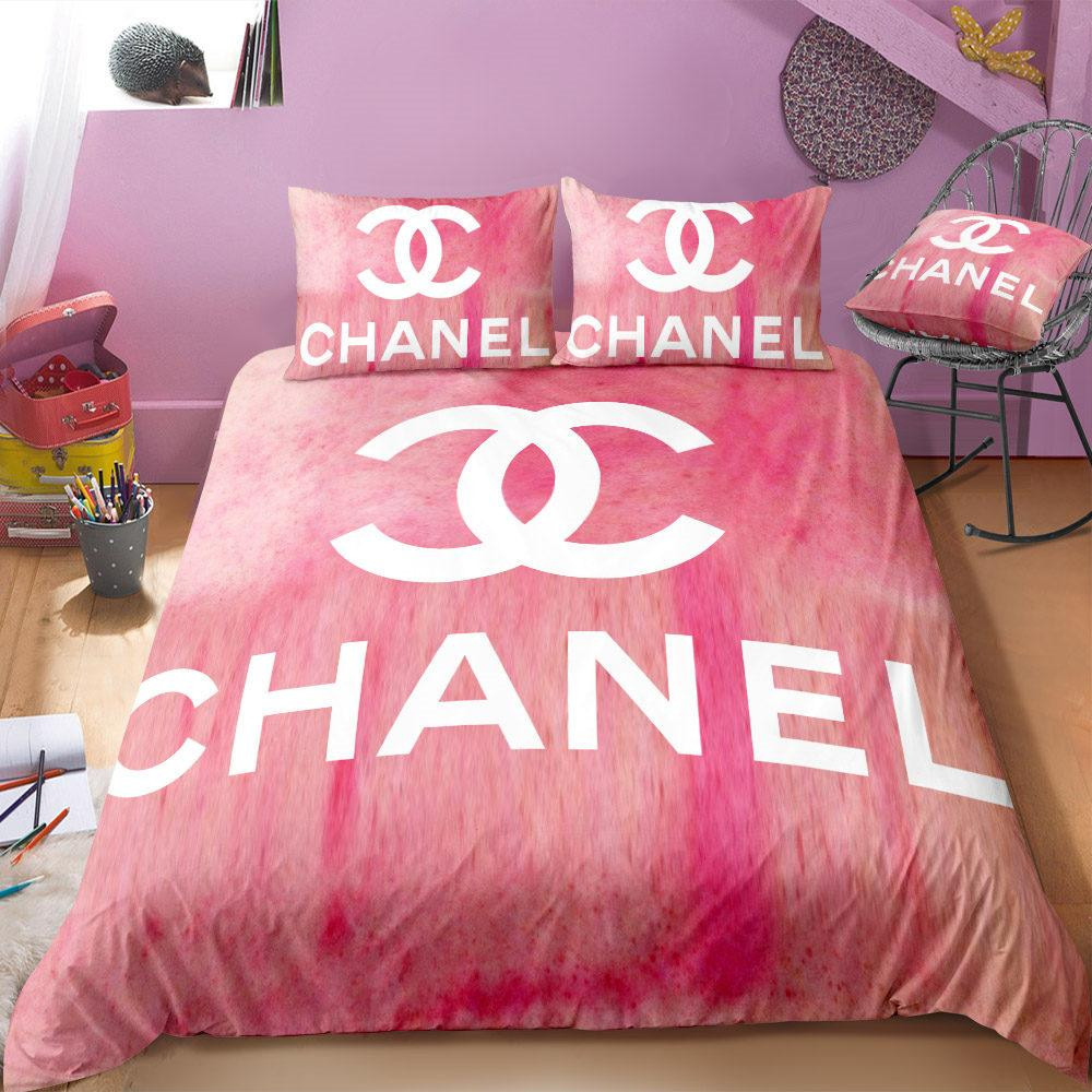Chanel pink luxury brand high-end bedding set home decor ht