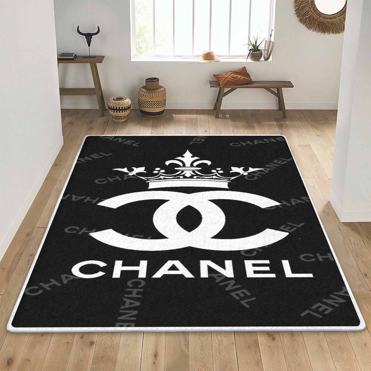 Chanel queen chanel logo area rug