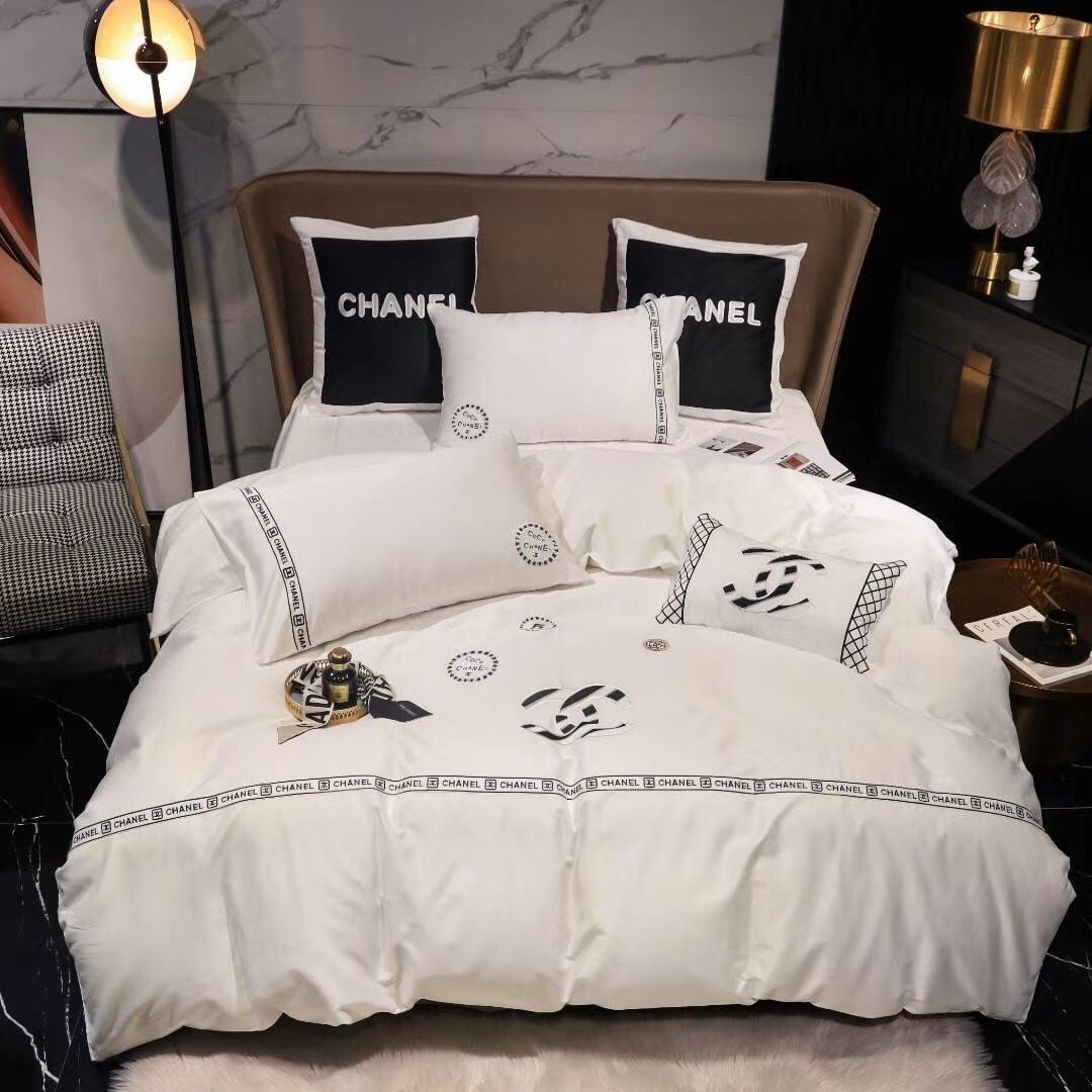 Chanel white luxury brand high-end bedding set home decor ht #1