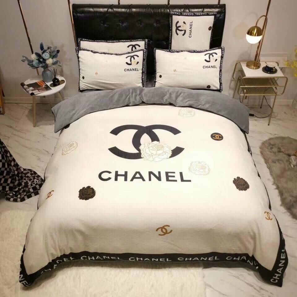 Chanel white luxury brand high-end bedding set home decor ht #3
