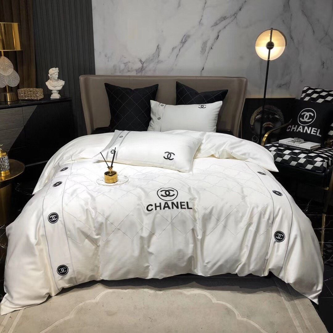 Chanel white luxury brand high-end bedding set home decor ht #5