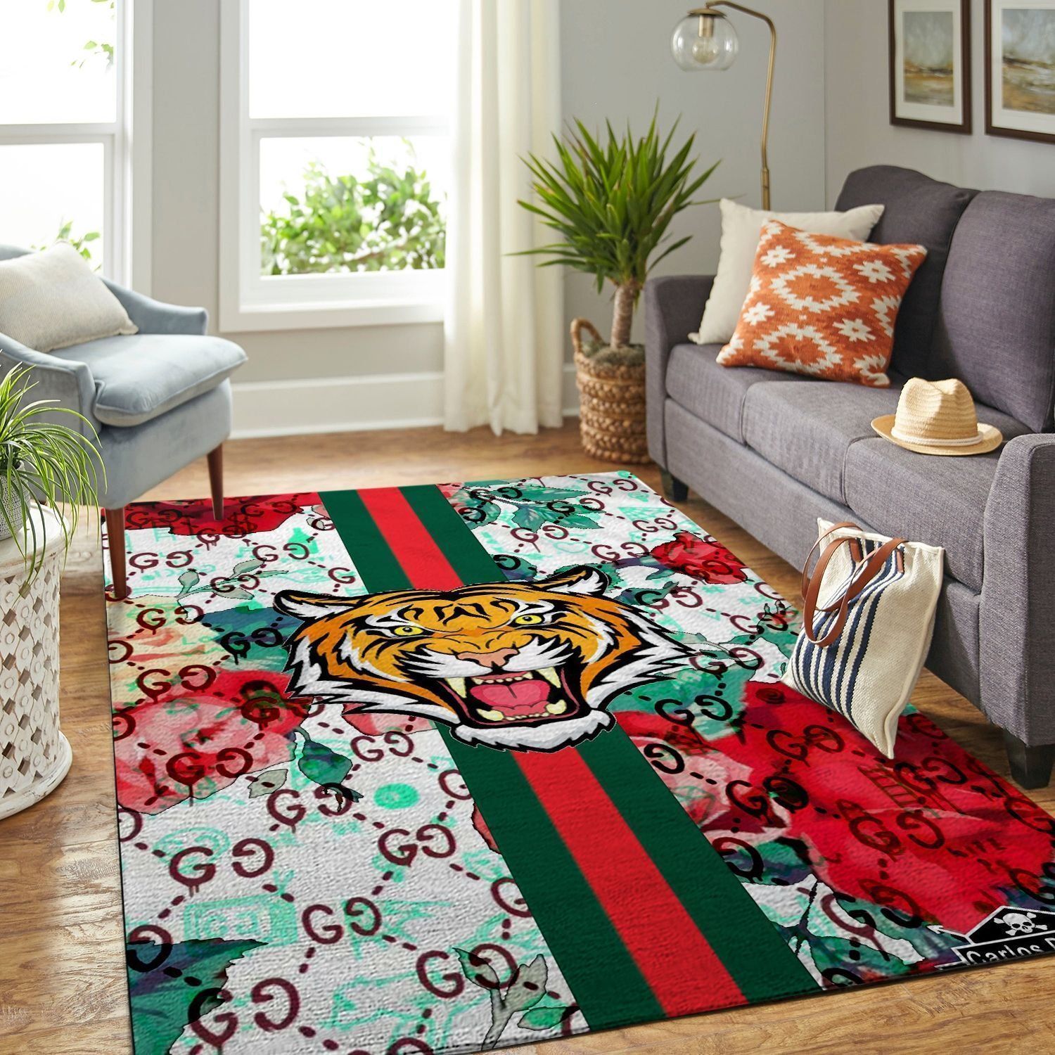 Colorful gucci tiger gucci rug home for living
