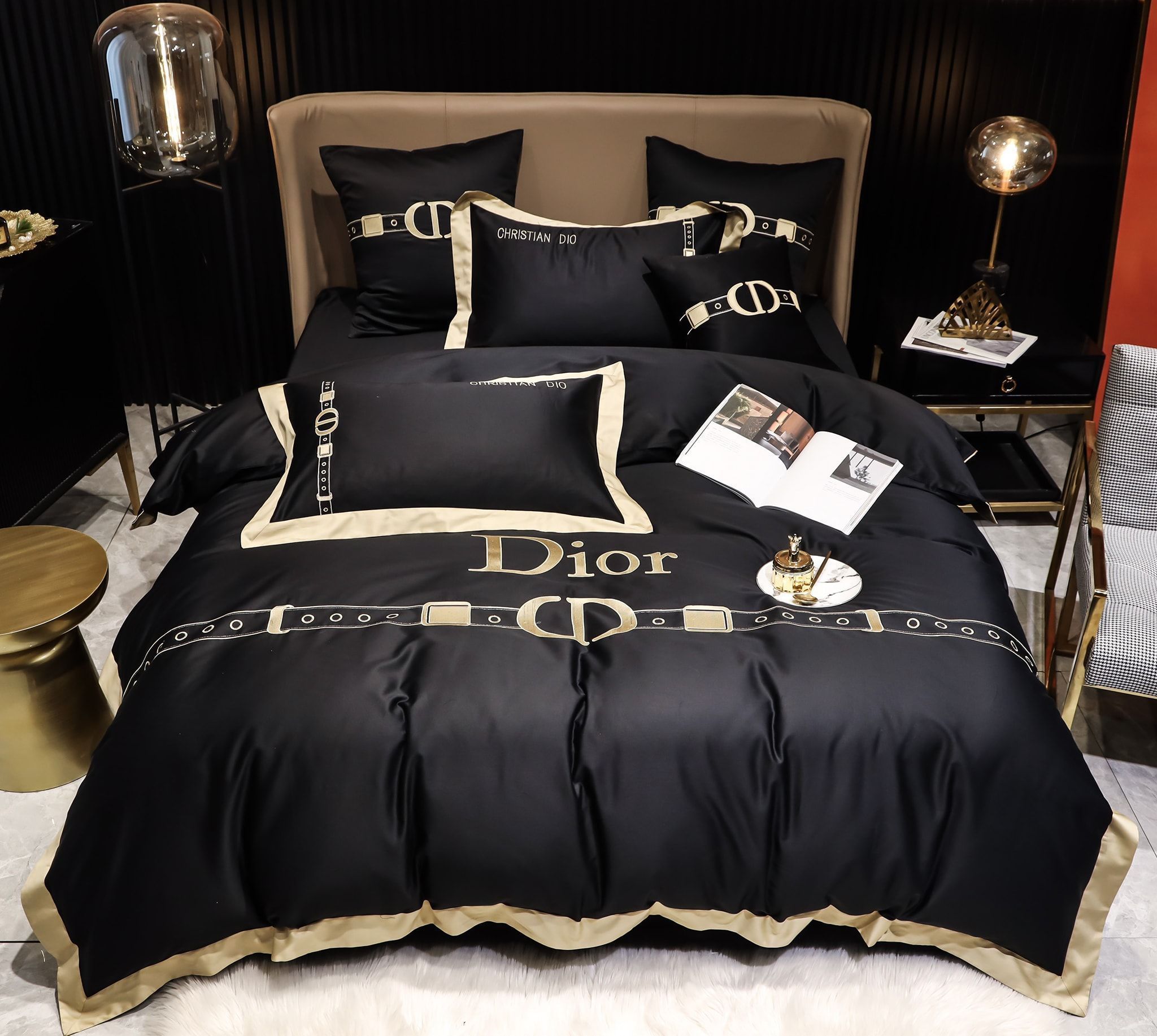 Dior black luxury brand high-end bedding set home decor ht